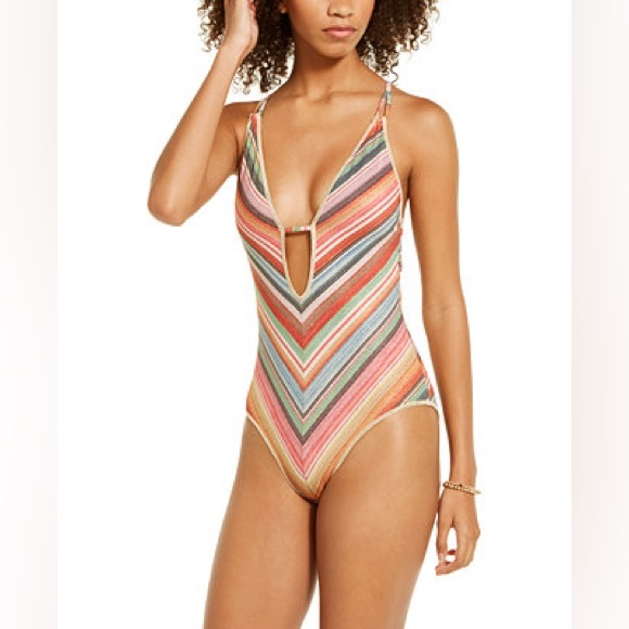 BECCA West Village Metallic Printed Plunge One-Piece Swimsuit